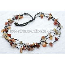 3Wire Knotted Red Agade Chip Necklace